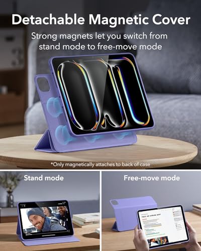 Image of ESR for iPad Pro M5 /M4 13 Inch Cover, iPad Pro 13 Case 2025 /2024 with Pencil Holder, Removable Magnetic Cover, Vertical Stand, Fully Supports Pencil Pro and Pencil(USB-C), Rebound 360 Series, Purple