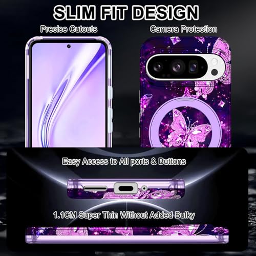 Shecaset for Google Pixel 10 Pro XL Case (2025),[Compatible with MagSafe][Glow in The Dark ] Magnetic Slim Shockproof Protective Women Girl for Google Pixel 10 Pro XL 6.8 inch,Purple - image 9