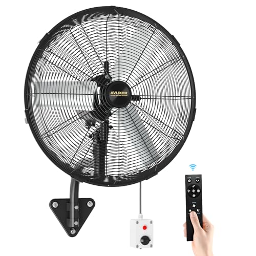 AVUXOR Industrieller Wandventilator Outdoor 50 cm mit Fernbedienung BLDC Motor (bürstenlos) 90 Oszillation & 30 Neigung 4 Stufen wasserdichter Ventilator für Lager Werkstatt Energiesparend