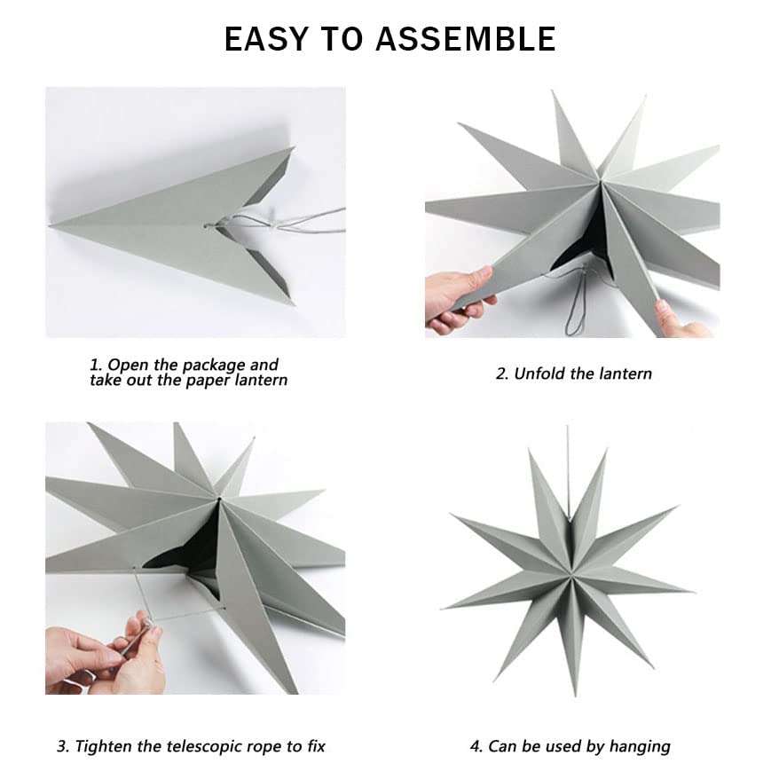Image of SUNBEAUTY 5 Pcs 9-Pointed Black Paper Star Lanterns 12 Inch Hanging Lamp Black Paper Funeral Decorations Christmas Birthday Home Holiday Party Decorations
