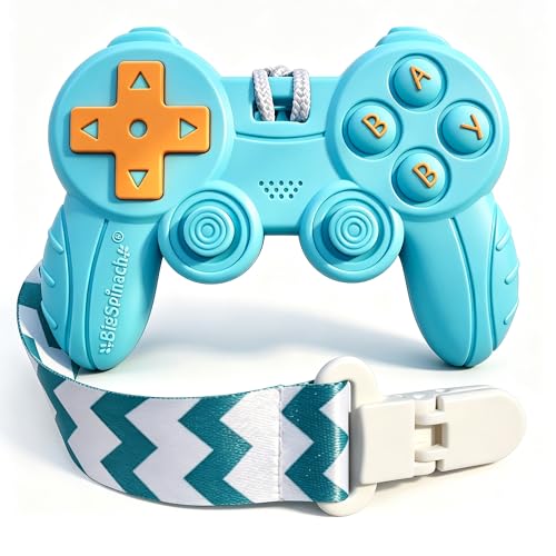 Image of Cool Remote Game Control Teething Toy for Babies 0-6 6-12 Months,Game Controller Teether for Gamer Parents,Baby's First Valentines Day Gifts,Silicone Remote Chew Toys（Blue