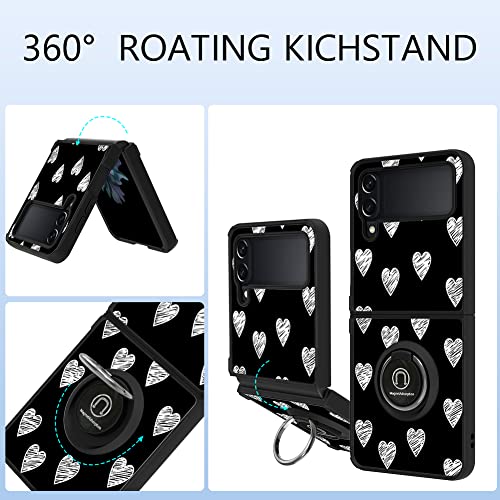 Bonoma Compatible Samsung Galaxy Z Flip 4 Case White Love Heart Pattern For Women Men, Galaxy Z Flip 4 Case With Ring Holder,Shockproof Bumper Anti Scratch Protective Case For Samsung Galaxy Z Flip 4 #TOP5