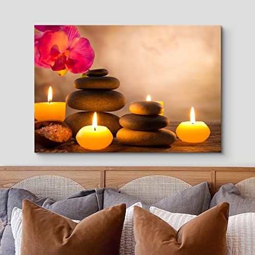 Canvas Prints Wall Art - Spa Still Life With Aromatic Candles And Zen Stones | Modern Wall Decor/Home Decoration Stretched Gallery Canvas Wrap Giclee Print & Ready To Hang - 12" X 18" #TOP2