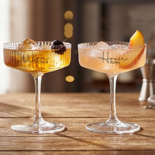 Image of AW BRIDAL 8.5oz Ribbed Coupe Glasses Set of 2, Martini Champagne Glass