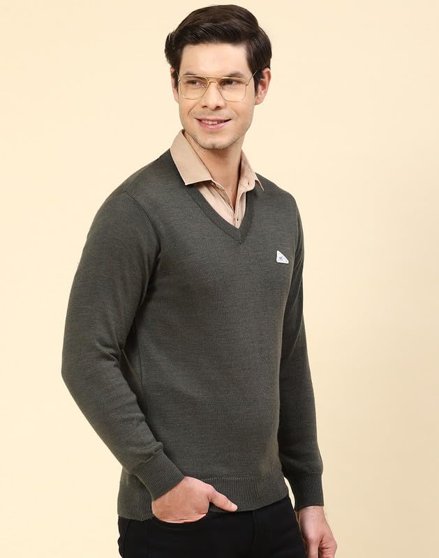 Image of Monte Carlo Shell Solid V Neck Pullover | Warm Woolen Pullover for Men | Soft Comfortable Knitted Winter Wear Sweater for Men's