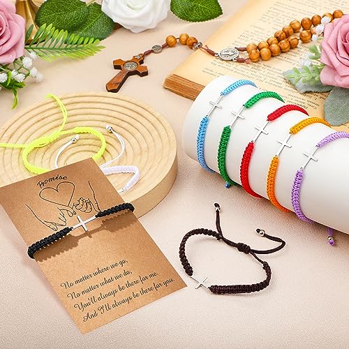 Sasylvia 50 Sets Cross Bracelet Bulk with Gift Card Jesus Christian Prizes Friendship Gifts Adjustable Religious Cross Card Bracelet Braided String for Women Men BFF Baptism Gifts(Multicolor) by Sasylvia - Used condition - Image 4