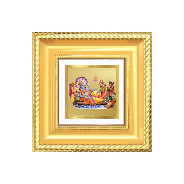 Image of DIVINITI Lakshmi Vishnu 24K Gold Plated Foil Tabletop Photo Frame for Home Decor, Puja Room, Luxury Gifting | DG Frame 015 S1A (10x10 CM)