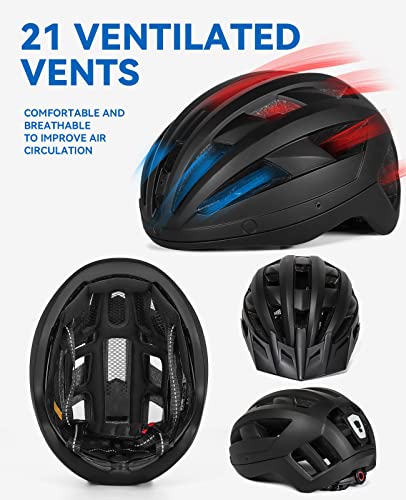 Funwict Adult Bike Helmet With Visor And Goggles For Men Women Mountain Road Bicycle Helmet Rechargeable Rear Light Cycling Helmet (M: 54-58 Cm (21.3-22.8 Inches), Black) #TOP3