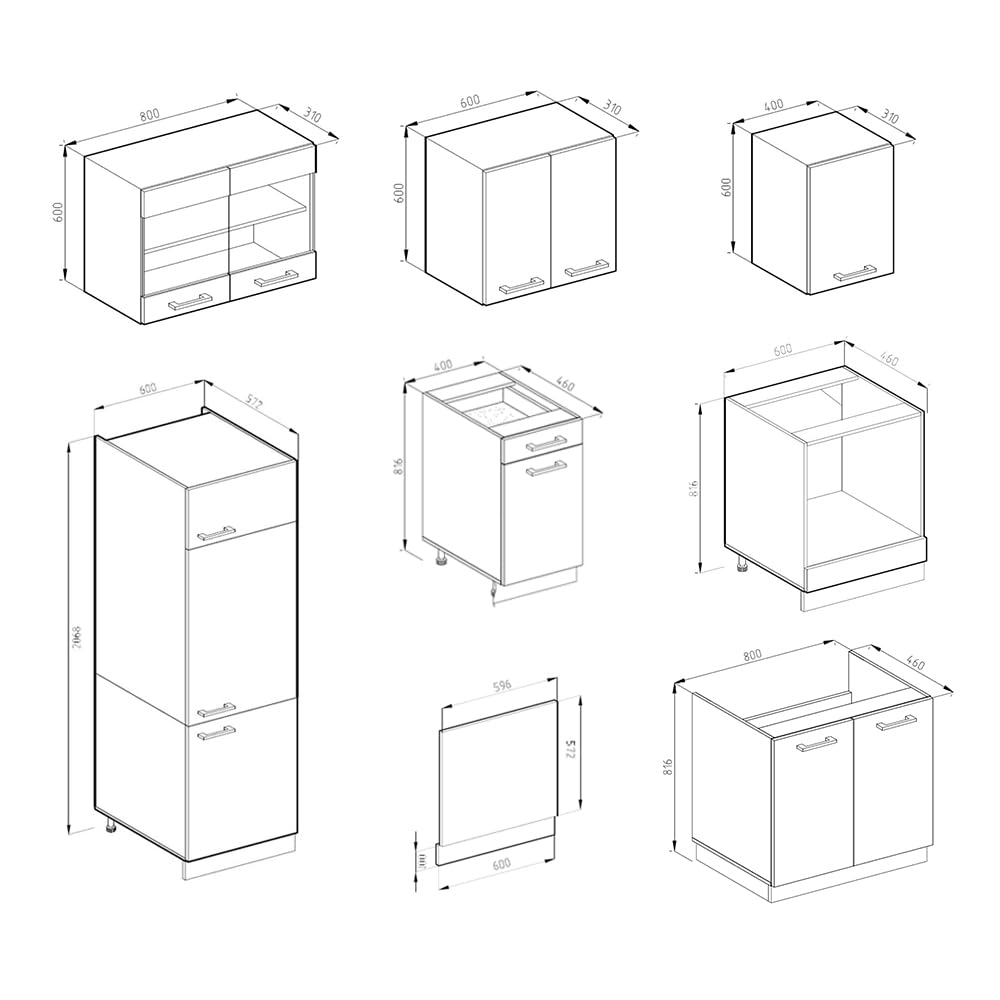 Vicco Cucina componibile R-Line, Rovere dorato/antracite, 300 cm | senza piano di lavoro, adatto per l'espansione personalizzata tramite moduli aggiuntivi