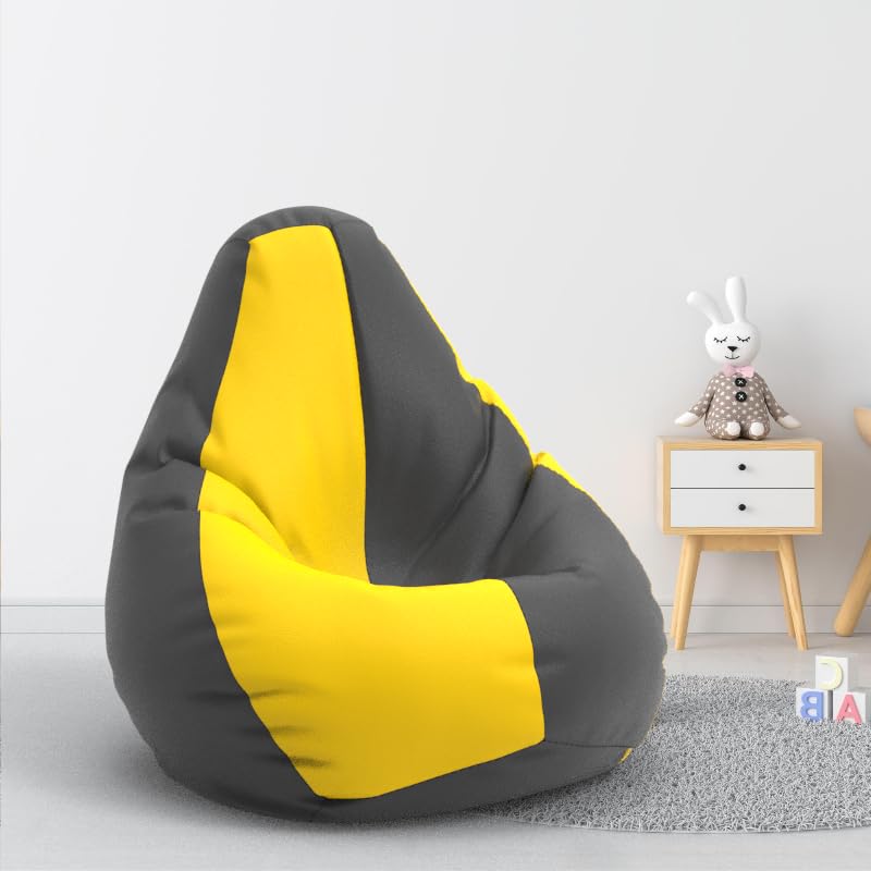 Image of Biggie Bean Bag 1Xl Bean Bag Chair with Beans Filled-Perfect for Living Room,Bedroom,Study-Sale Design(Regular-Dark-Grey Yellow)-Faux Leather