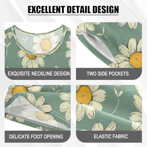 senya Short Sleeve Pajamas Sets Summer Cotton Sleepwear Green Yellow Daisy4