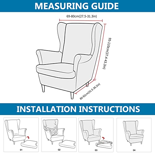 HZDHCLH Black Wingback Chair Slipcovers 2 Piece,Stretch Spandex Black Wing Chair Covers for Living Room Armchair,Washalbe Sofa Slipovers - Image 6