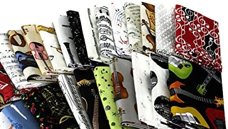 10 Fat Quarters - Music Musical Instruments Notes Marching Band Orchestra Concert Symphony Ensemble Band Director Jazz Percussion Guitars Instrumental Quilters Cotton Assorted Fat Quarters M491.10