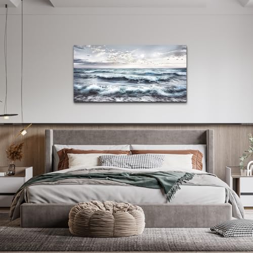 Canvas Wall Art for Living Room Wall Decor for Bedroom Office Wall Decorations Watercolour Painting Ocean Waves Pictures Artwork Room Aesthetic Home Decor Ready to Hang