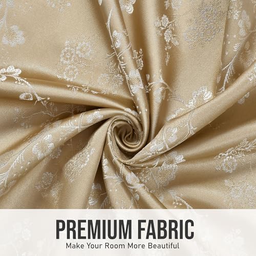 Image of FRESH FROM LOOM Light Blocking 80% Room Darkening Curtain 9 Feet Long Door | Elegant Floral Look | Anti-Fade | Heavy Jari Jacquard Premium Luxury Stitching Parda (9ft, Beige, 2pc)