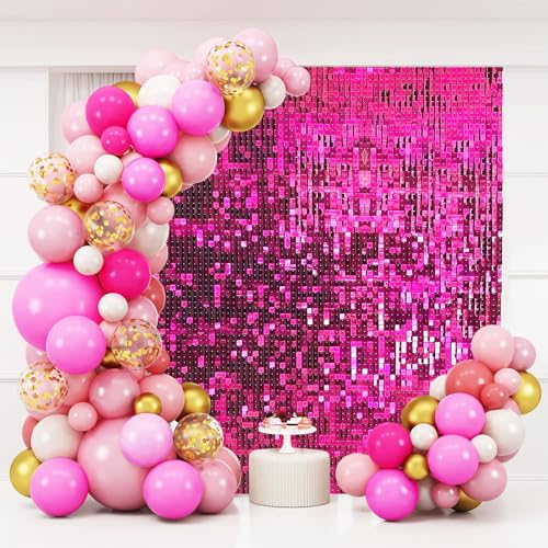Image of Hot Pink Shimmer Wall Backdrop,Shiny Sequins,24Pcs Sequins Backdrop Decoration Panels, Glitter Bling Photo Background Decorations for Birthday Party Wedding Engagement Anniversary Graduation