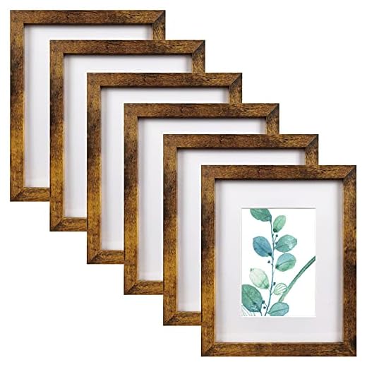 8x10 Picture Frame Brown Set of 6, Display Pictures 5x7 With mat or 8x10 Without Mat