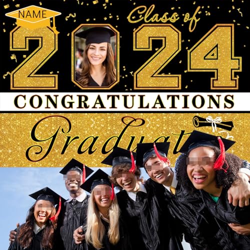 Dicodes Custom Graduation Party Decorations 2024-Personalization Congratulations Graduation Banner Backdrop Banner-Class of 2024 Graduation Decorations Supplies(Gold)
