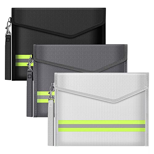 ImnBest Sacs Anti feu ,3 Porte-Documents ignifuges | Sac étanche à feu pour , Fermeture à Zip Sécuritaire, Parfait pour Conserver Objets de Valeur, Passeports, Documents, Argent