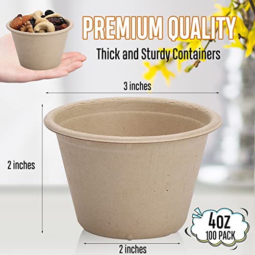 100 Pack Compostable Portion Cups,Disposable Paper Cups for Condiment,4 oz Food Sample Cups,100% Biodegradable Souffle Cups,Disposable Cups for Jello Shot & Samples Honey Nuts (Natural) - Image 3