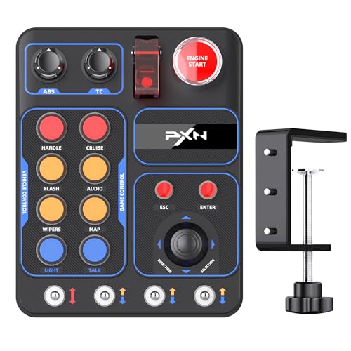 PXN CB1 Racing Button Box PC USB Simulation Racing Instrument Center Control Button Box Multi-function 30 Programmable Buttons for PC/V9 gen2, Adjustable RGB Lighting, For Truck ETS2 Hub Sim racing