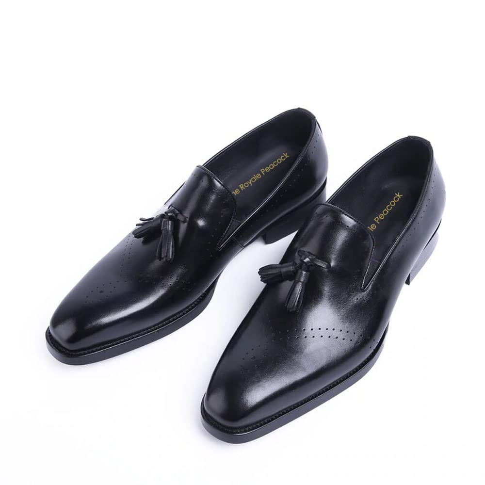 The Royale Peacock Black Leather Formal Tassel Loafer Shoes for Men | Leather Sole | Branded | Premium | Comfortable | All Day Wear (Numeric_9) (B09J1FVT9R) Amazon Price History, Amazon Price Tracker