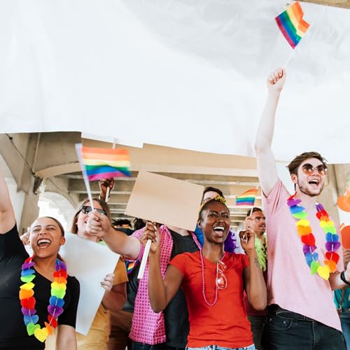 Image of HunnmingRe 100 Pcs Rainbow LGBT Pride Accessories Rainbow Heart Banner Leis Progress Garland LGBTQ Gay Neck Loop Pride Month Floral Decorations for Parade Tropical Hawaiian Luau Party Decorations