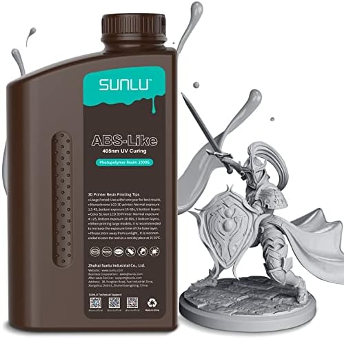 SUNLU 3D Printer Resin, 1KG ABS-Like High Toughness Resin for 4k/6k/8k LCD/DLP/SLA Resin 3D Printer, 405nm UV Curing 3D Printing Resin, Good Resistance, Non-Brittle & High Precision, Grey 1000g