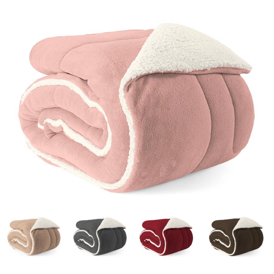 Coberdrom Edredom Solteiro Sherpa Dupla face Macio 2,40m x 1,60m (ROSÊ)