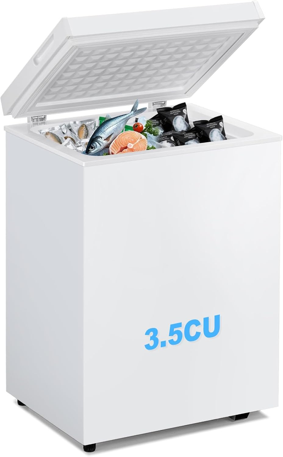 3.5 Cu.Ft Chest Freezer, Deep Freezer Holds Up to 78L, Small Freezer with Adjustable 7 Thermostat & Removable Basket, Freestanding Mini Freezer with Top Door for Home/Apartment/Garage, White