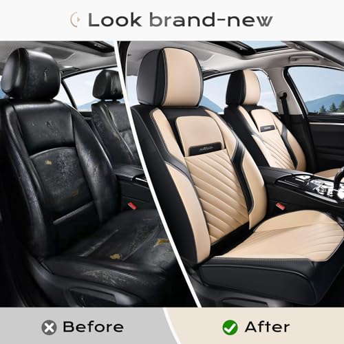 Image of Coverado Car Seat Covers Front Set, Luxury Nappa Leather Seat Covers Universal Fit Waterproof Non-Slip Breathable Automotive Seat Protectors for Cars, SUVs, Trucks
