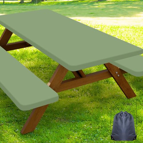 Smiry Picnic Table Cover with Bench Covers, Waterproof Elastic Fitted
