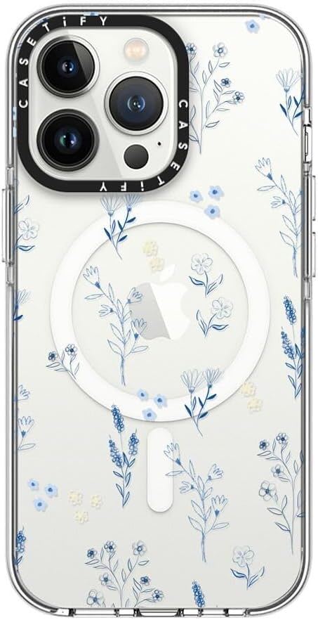 CASETiFY Clear iPhone 13 Pro Case [Not Yellowing / 6.6 ft. 3X Military Grade Drop Protection/Compatible with Magsafe] - Small Blue Flowers - Clear