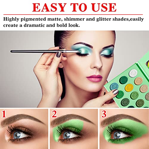 Green Eyeshadow Palette，Qiufsse 15 Colors Eye Shadow Pallete Sets Highly Pigmented Matte Glitter Colorful Long Lasting Blendable Forest Emerald Green Yellow Makeup Pallet For Women Christmas Halloween #TOP4