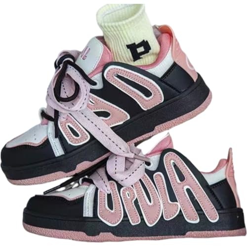 Alphabet Walking Sneakers for Women Y2k Aesthetic Cute Platform Shoes Aesthetic Cute for Women Spring Summer Sole Sneakers (Black,7.5)