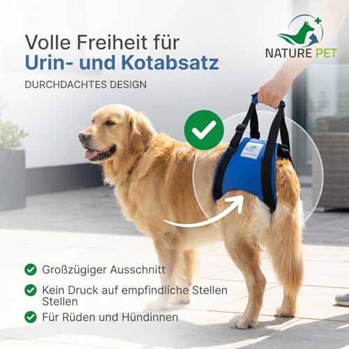 Nature Pet © - Tragehilfe Hund hinten - Verstellbarer Hunde Tragegurt als Treppenhilfe - Ideal für ältere, kranke oder operierte Vierbeiner - Praktische Unterstützung für Mobilität (XS, Schwarz)