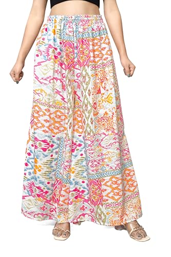 Image of Viscose Rayon Flared Printed Plazzo Palazzo Pants, Loose /Relaxed Fit Regular, Office Wear, Casual Wear Comfortable, Trouser Pants for Girls & Women Black Kerri Design (S to 3XL Size)