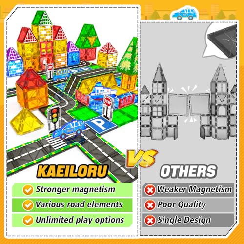 Magnetic Tiles Road Set with Car Magnet Building Tile Toys for Kids Ages 3-5 4-8 5-7 Magnetic Blocks Expansion Pack STEM Construction Toys for 3 Year Old Boy Girl Toddler Christmas Birthday Gift 42pcs