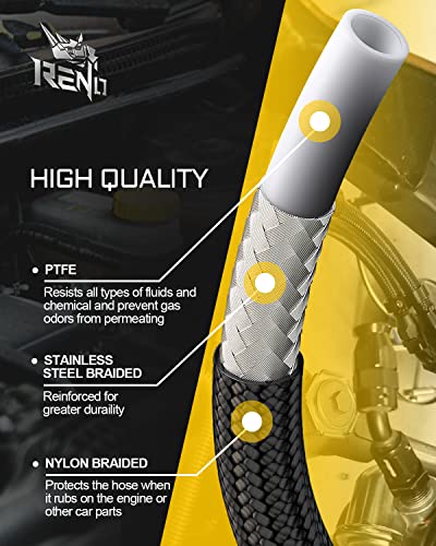RENO 8AN Fuel Line Kit, 8AN Fuel Line Fittings PTFE E85 Nylon Braided Fuel Hose Reel with Fitting Hose Separator Clamp(20FT,0.394 Inch ID, Black) - Image 3