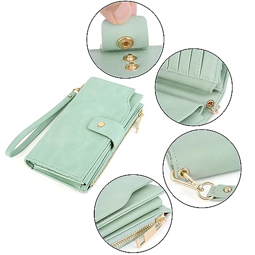 Image of UTO Wallet Women Vegan Leather Wristlet Snap Long Purse Credit Card Holder Elegant Clutch