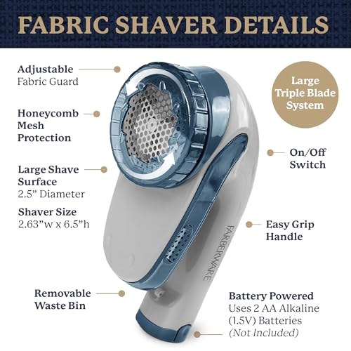 Image of Farberware Fabric Shaver & Lint Remover for Clothing, Large, Triple Blade