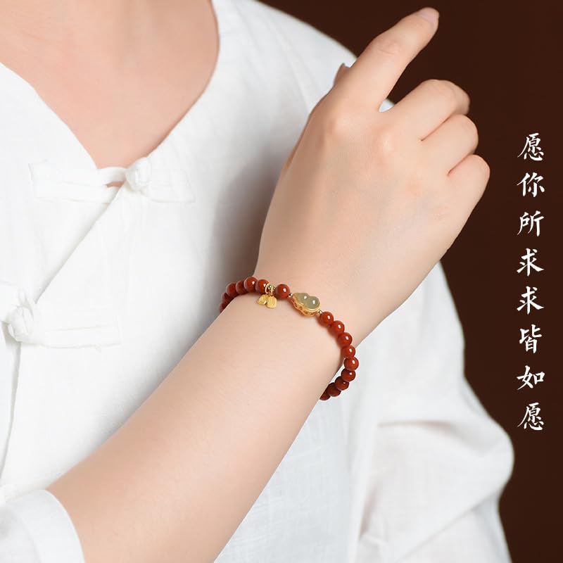 Usoway 新款南红玛瑙手串挂件 Hand string pendant 保真和田玉金镶葫芦玉手链串珠挂件, yellow, 93559684406672