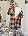 Blooming Jelly Women's Button Down Flannel Shirts Plaid Shacket Long Sleeve Collared Long Jacket Coats(Small,Sandy Brown and Black Plaid)