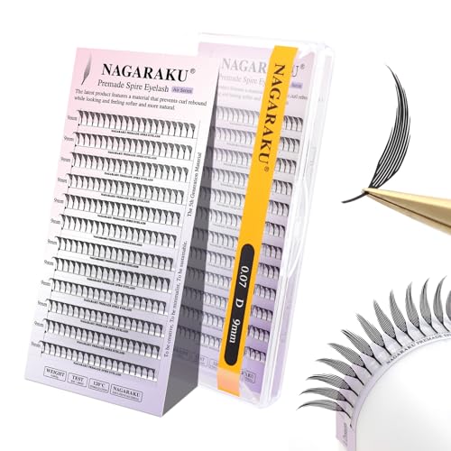 NAGARAKU Premade Anime Spire Fans Lashes 0.07 D Curl 9mm Mix Spikes