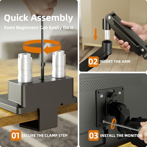 Image of Claiks Dual Monitor Mount for Max 35 inch Screens Stand up to Max 89 lbs, Ergonomic Gas Spring Heavy-Duty Adjustable Monitor Arm, with Clamp and Grommet Base, VESA Mounting Holes 75&100mm, Black