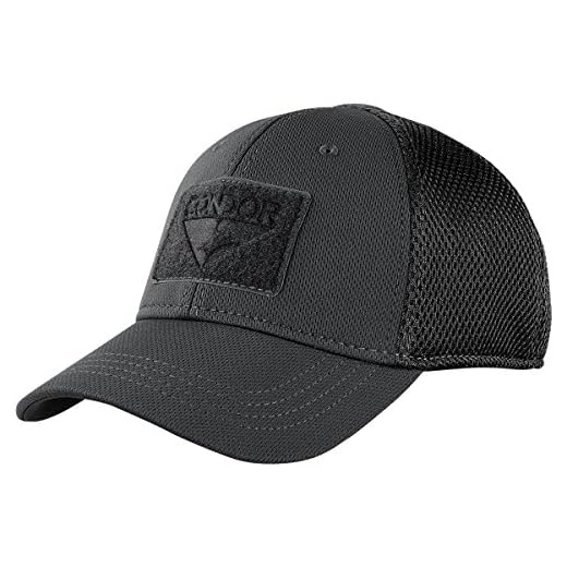 Condor Flex Mesh Cap (BLACK), Breathable Fitted Tactical Operator Hat (L/XL)