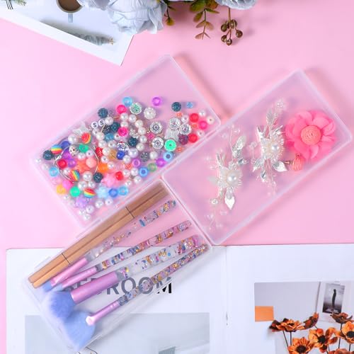 Image of Ptwola 3pcs Mini Plastic Storage Containers Box with Hinged Lid, 6.5x3.5 Inches Small Rectangle Dustproof Clear Beads Organizer Case for Collecting Craft Small Items Jewelry Business Cards Game Pieces