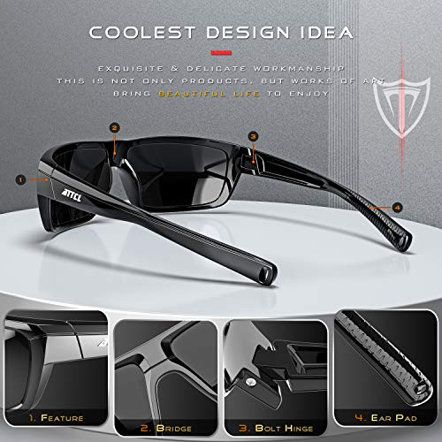 Attcl Polarized Wrap Sunglasses For Men Cycling Driving Fishing - Sports Glasses Ultralight 5001 Black #TOP3