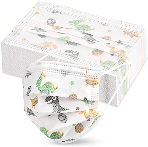 VINMEN 50Pcs Kids 3 layers Comfortable Anti Dust Face Tools for Children Students Outdoor Back to School Supplies(Cute Dinosaur)