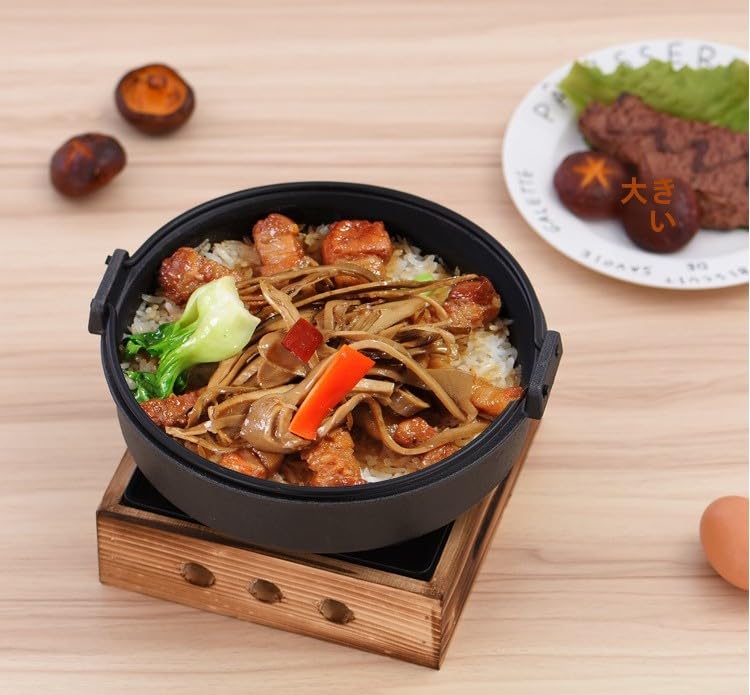 Amazon.co.jp: 【Qyber】南部鉄器すき焼き鍋 ツル付黒焼付仕上げ 直火